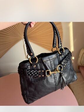 Vintage Y2K Coach Hampton Braided Black Leather Carryall Satchel